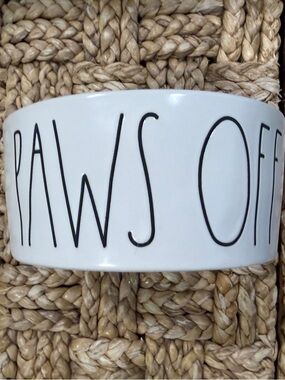 RAE DUNN White Ceramic 'Paws Off' Pet Bowl